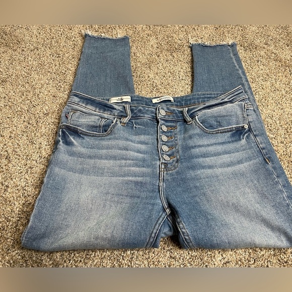 VIGOSS Ace Super Skinny Jeans Women's 27 Blue High Rise Ankle Slit Raw Hem - Picture 1 of 5